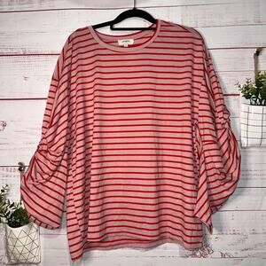 Umgee Boutique Pink & Red Stripe Knot Sleeve Top | Medium